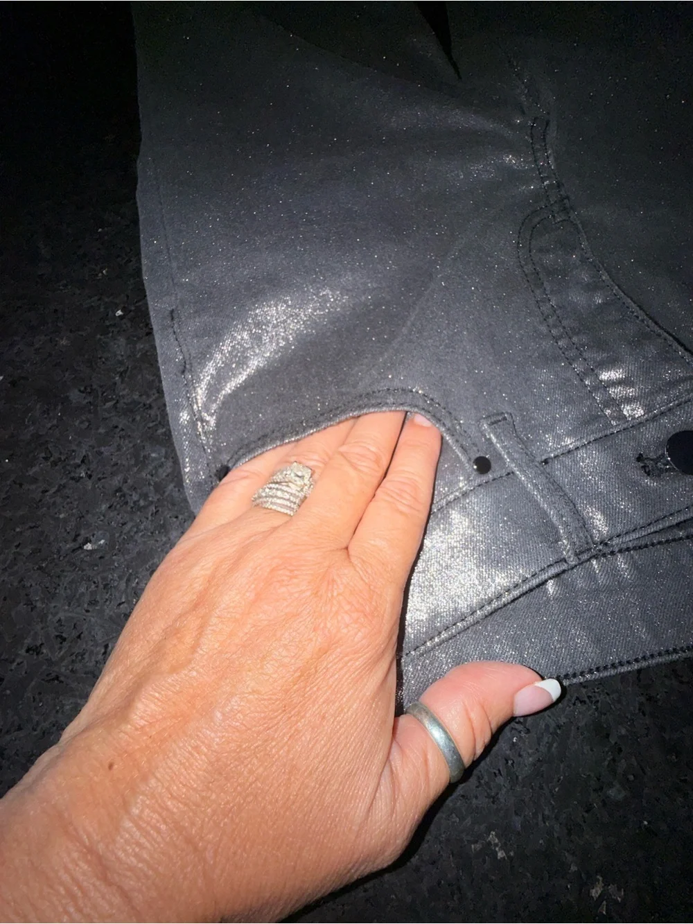 UEC TALBOTS SLIM ANKLE JEANS PEWTER FOIL DARK SILVER METALLIC STRETCH SZ 2P